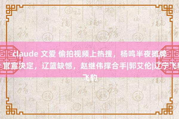 claude 文爱 偷拍视频上热搜，杨鸣半夜摊牌，官宣决定，辽篮缺憾，赵继伟撑合手|郭艾伦|辽宁飞豹